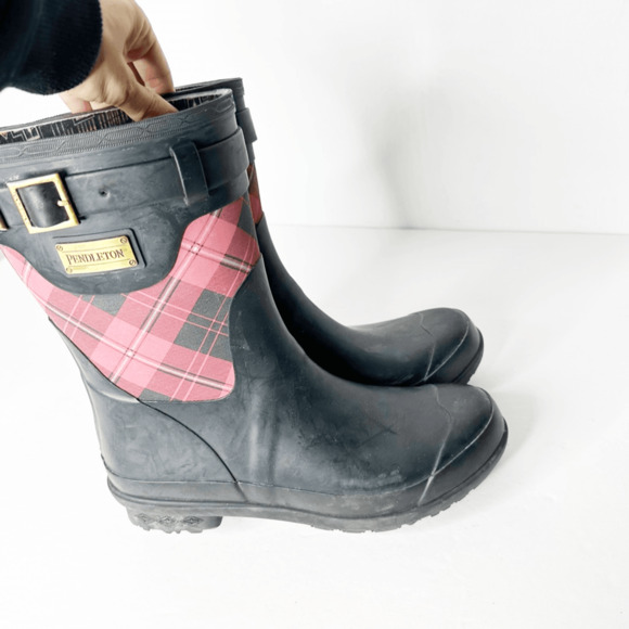 PENDLETON Cunningham Heritage Short Boot Scarlet Plaid rainboot womens 10 - Picture 2 of 6